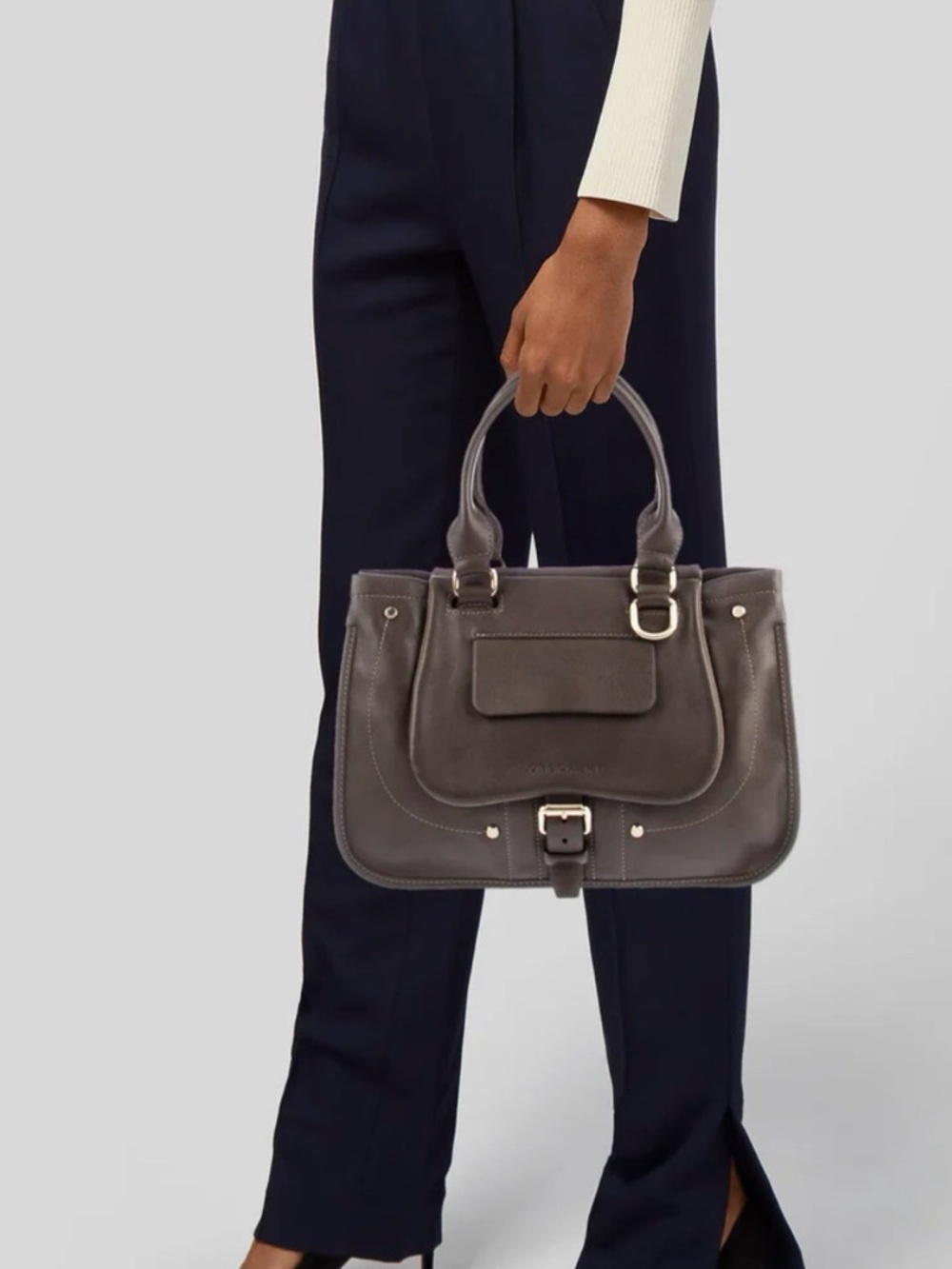 Longchamp Balzane Leather Bag in Dark Gray/Gunmetal EUC